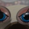 "Живые глазки" Глазки овальные 16мм (№ 17). Радужка голубая, с ресницами, женский